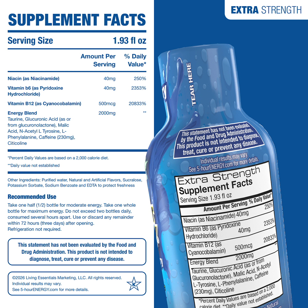 Blue Raspberry Flavor Extra Strength 5-hour ENERGY Shots