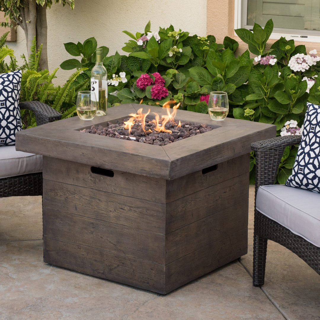 Anchorage 32'' Wood Square MGO Fire Pit Brown - 40,000 BTU