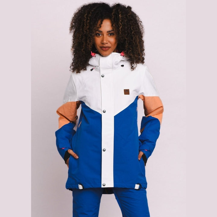 OOSC Clothing 1080 Women's Ski & Snowboard Jacket - Pastel Peach, White & Blue