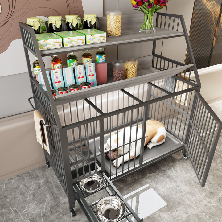 Large Pet Cage with Storage Rack and Stainless Steel Basins