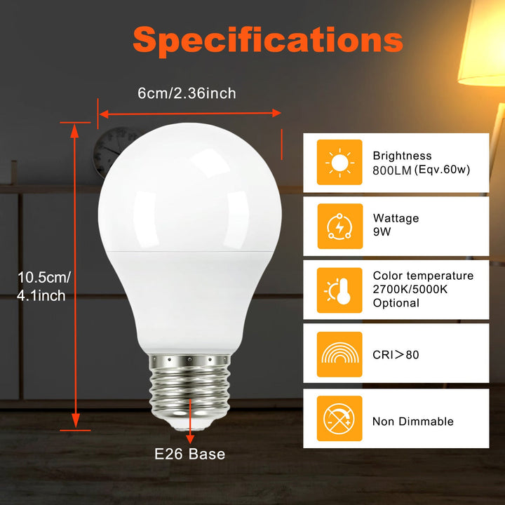 A19 LED Light Bulbs - Energy Efficient 4-Pack