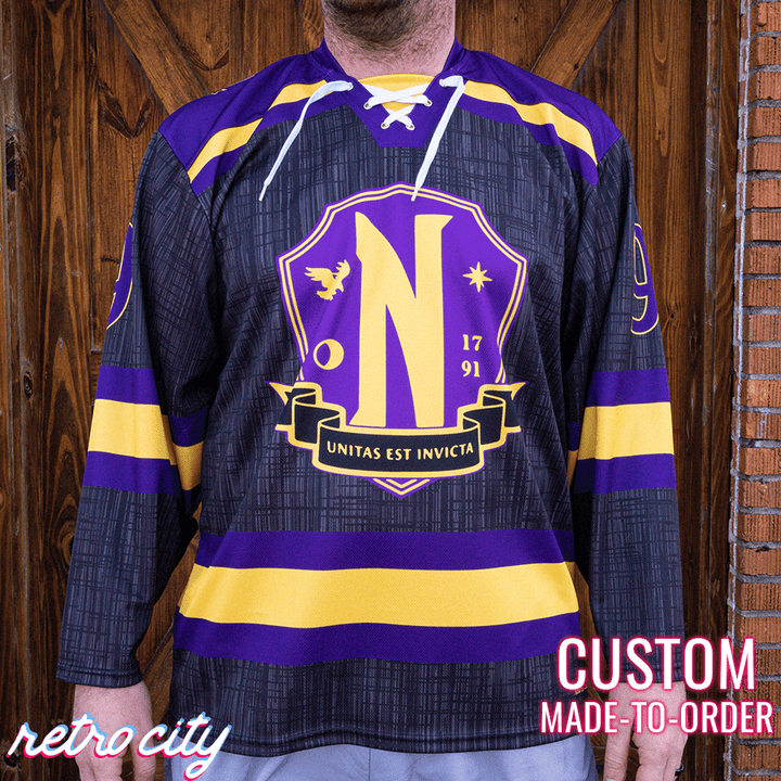 Nevermore Academy hockey jersey custom lace-up design