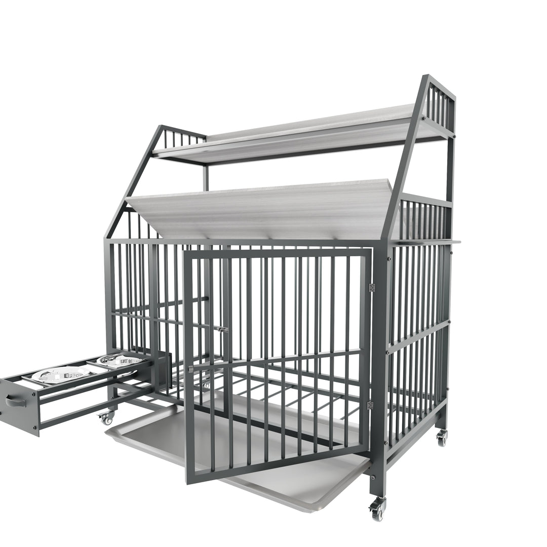 Large Pet Cage with Storage Rack and Stainless Steel Basins
