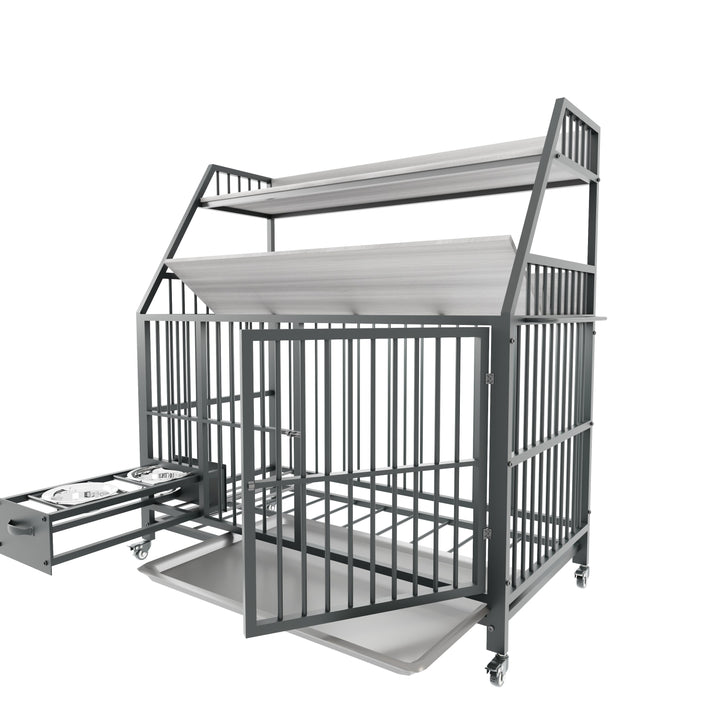 Large Pet Cage with Storage Rack and Stainless Steel Basins