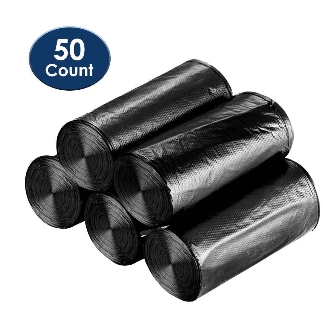 5 Rolls Overall 50 Count Black Garbage Bags Disposable Trash Bags Trash Can Liners Unscented Leak Resistant for Camping Toilet Home Office