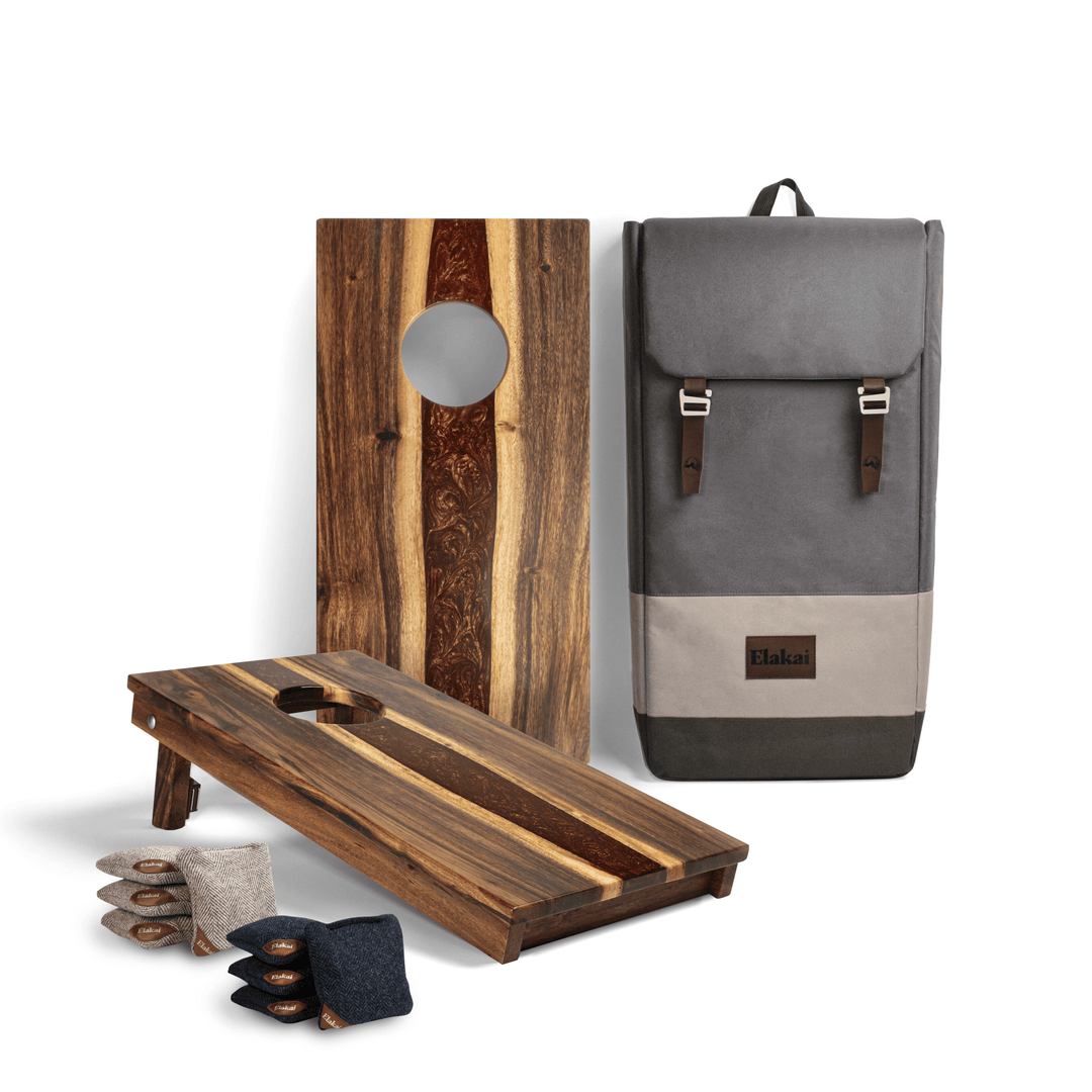 1ft x 2ft Resin & Wood Travel Cornhole Set | Live Edge River Collection