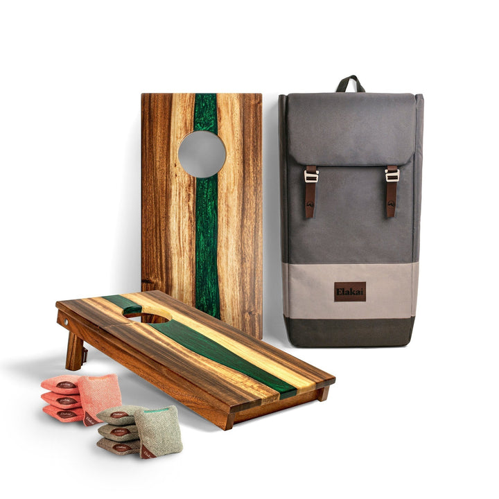1ft x 2ft Resin & Wood Travel Cornhole Set | Live Edge River Collection