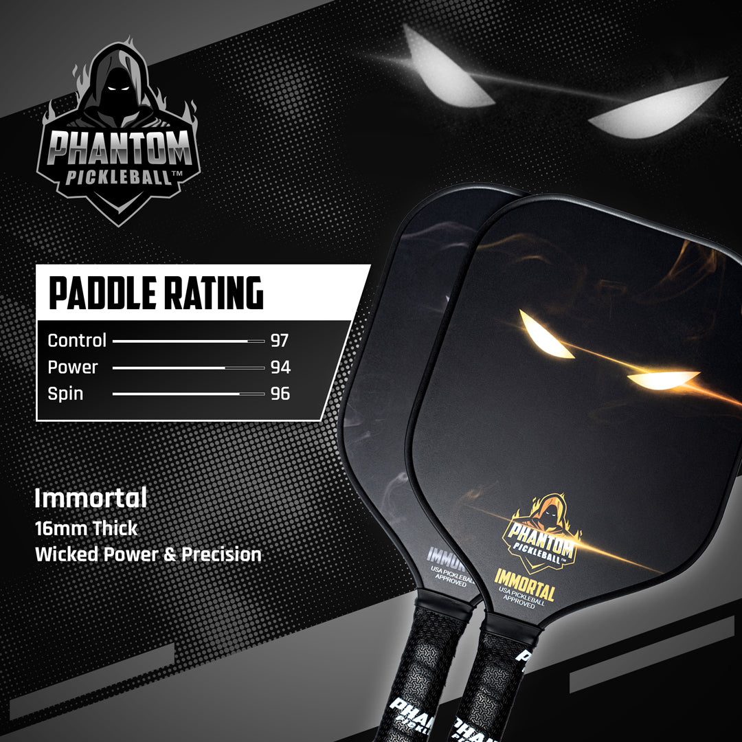 PHANTOM IMMORTAL 16MM T800 Carbon Fiber Pickleball Pro Paddle with Cover