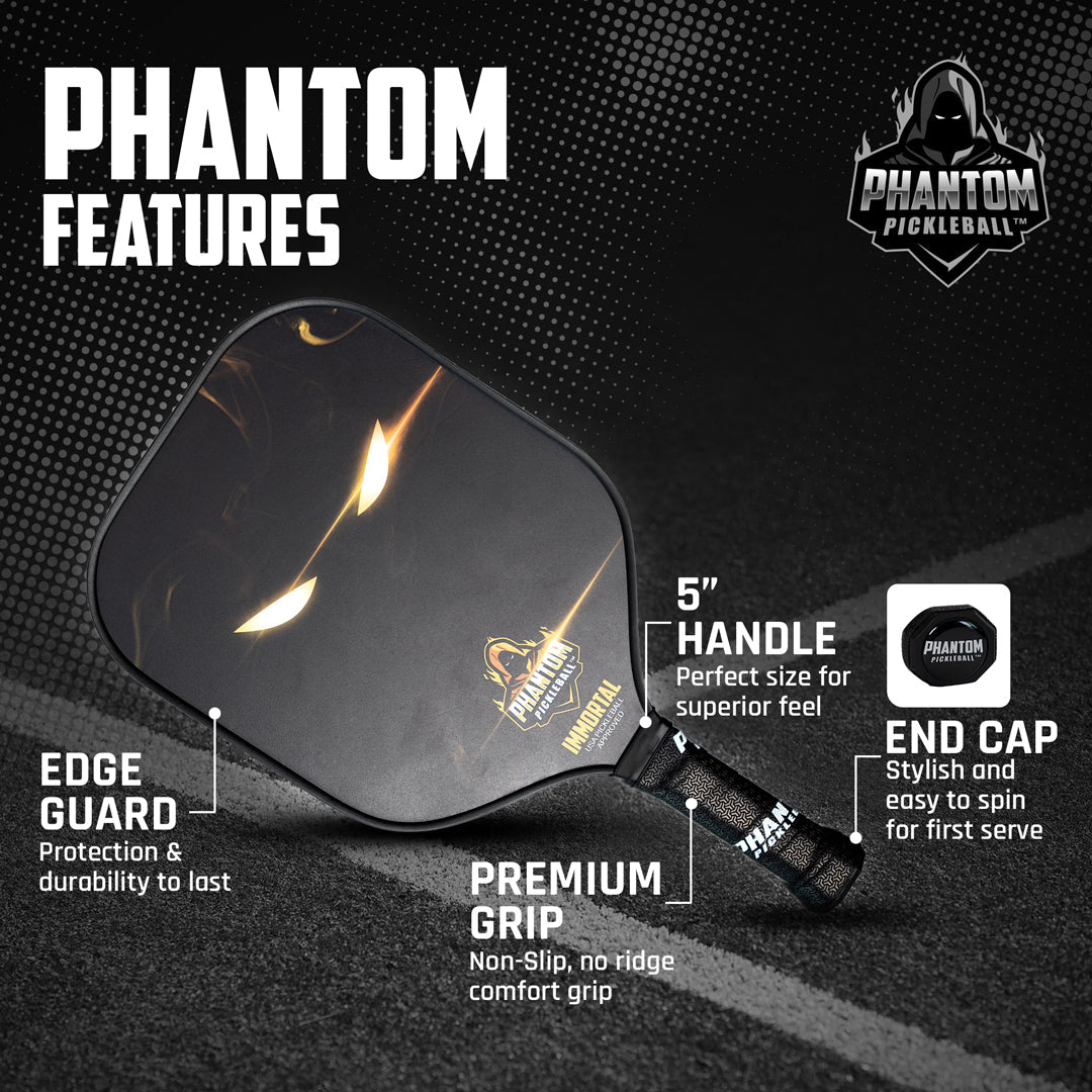 PHANTOM IMMORTAL 16MM T800 Carbon Fiber Pickleball Pro Paddle with Cover