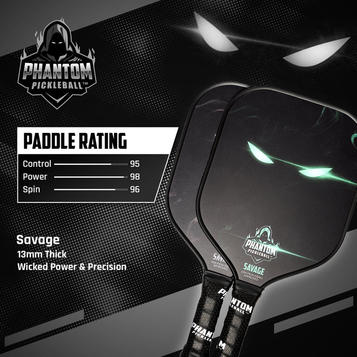 PHANTOM SAVAGE 13MM T800 Carbon Fiber Pickleball Pro Paddle with Cover