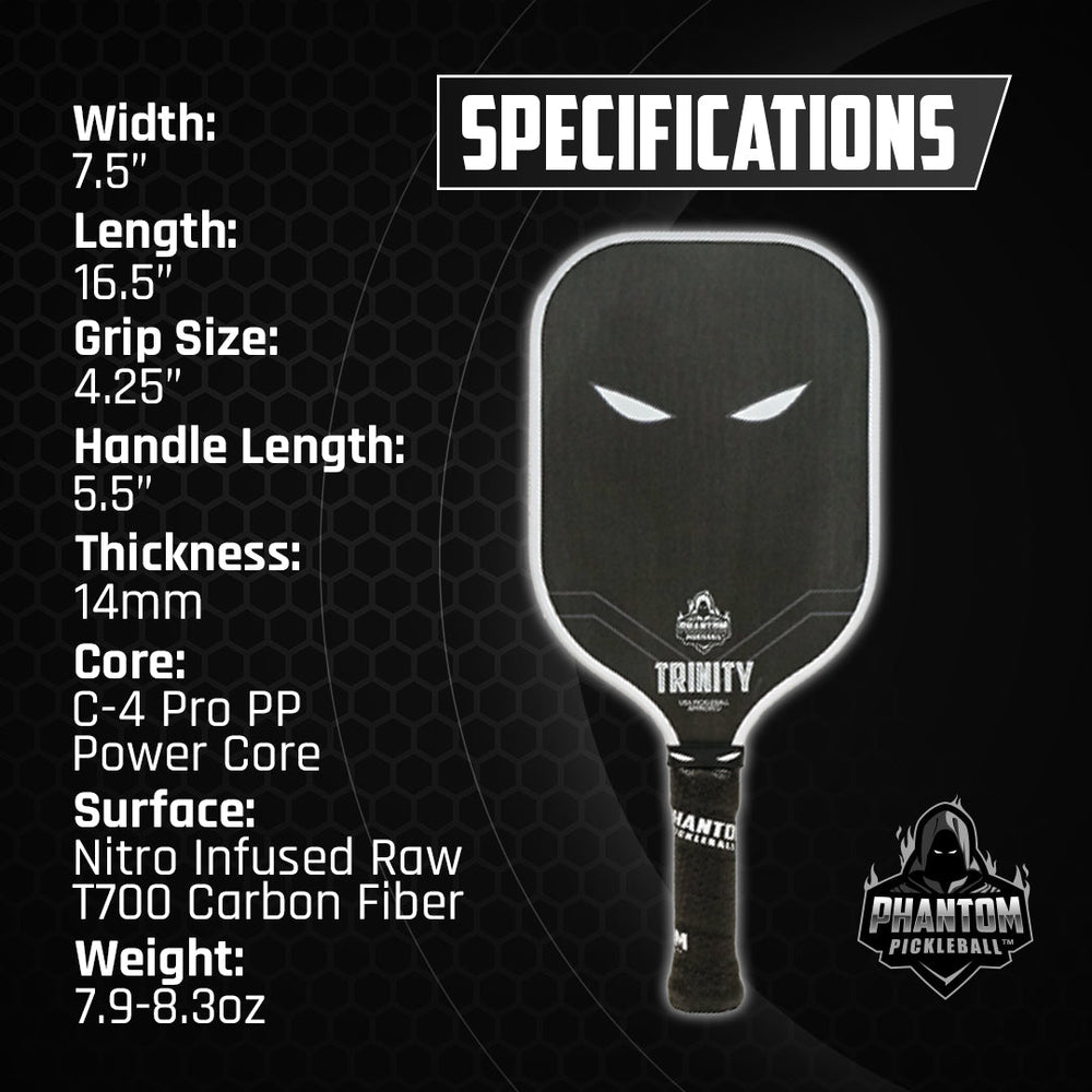 Phantom TRINITY 14MM T700 Raw Carbon Fiber Thermoformed Pro Pickleball Paddle w/ Premium Cover