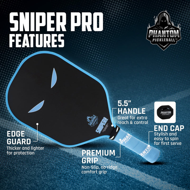 PHANTOM SNIPER PRO 12MM T700 Raw Carbon Fiber Thermoformed Pro Pickleball Paddle w/ Premium Cover