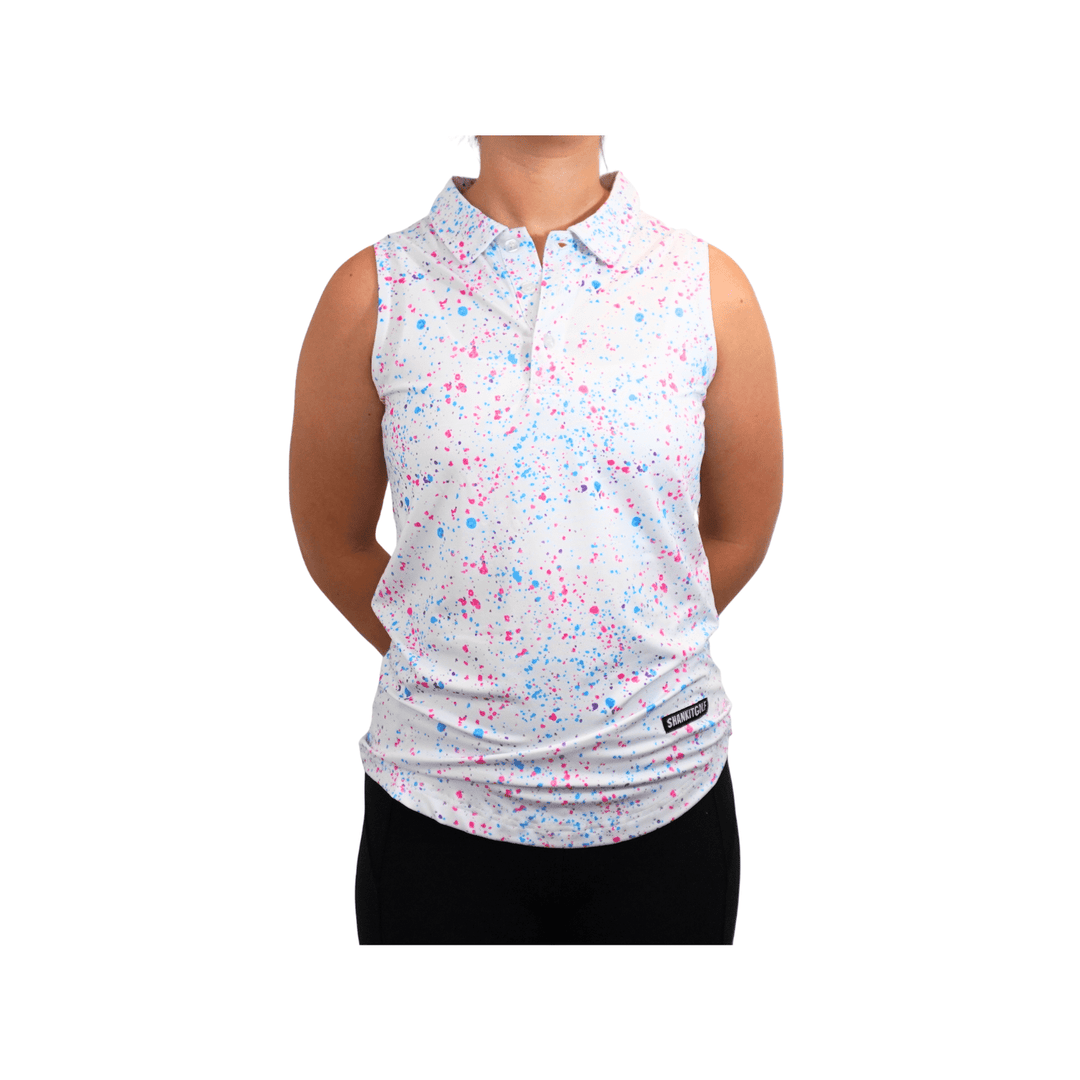 Shank it Golf Womens White Paint Splatter Polo