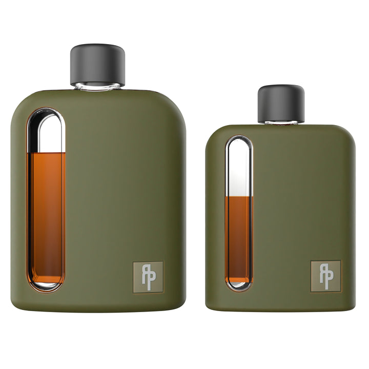 Ragproper Military Green Silicone Glass Flask Gift Set Single Shot 100mL + Double Shot 240mL