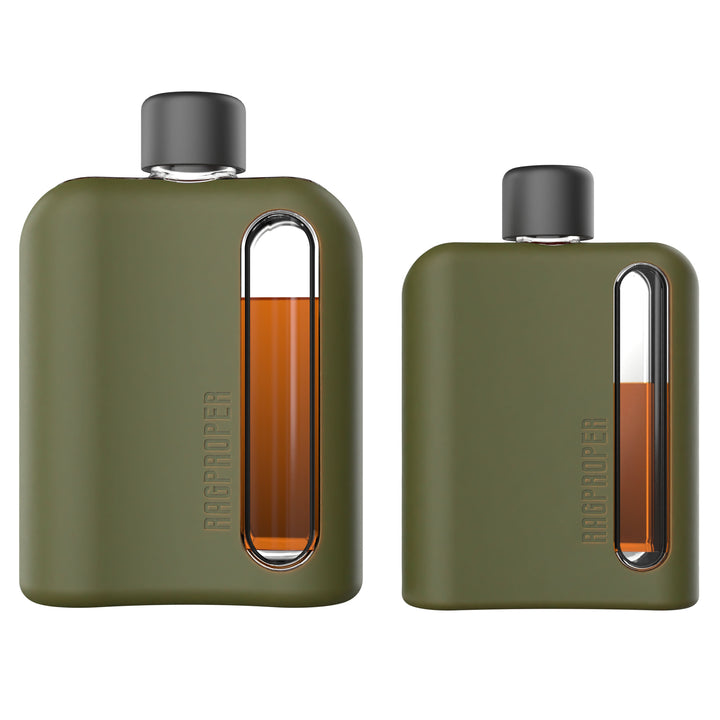 Ragproper Military Green Silicone Glass Flask Gift Set Single Shot 100mL + Double Shot 240mL