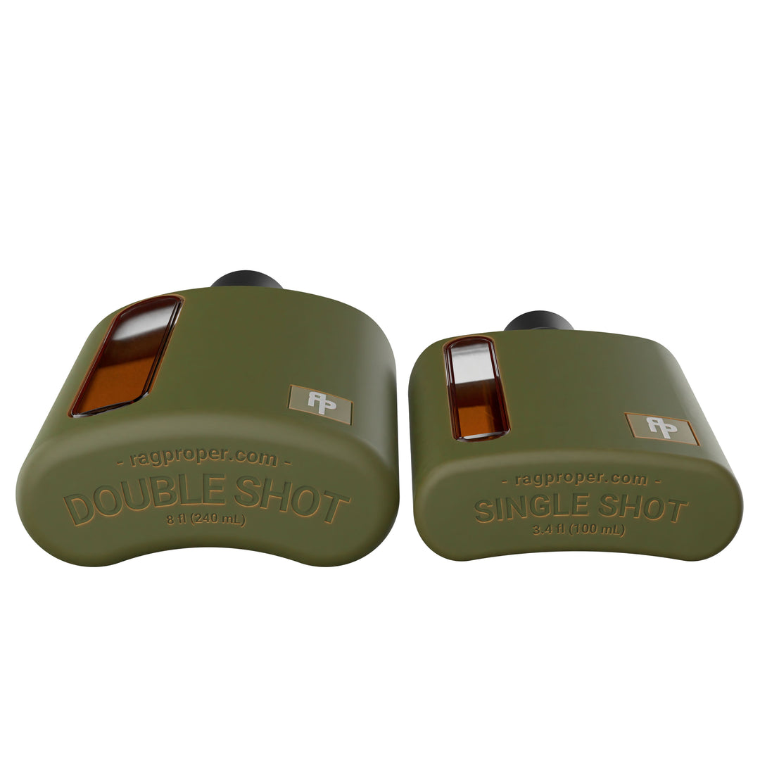 Ragproper Military Green Silicone Glass Flask Gift Set Single Shot 100mL + Double Shot 240mL