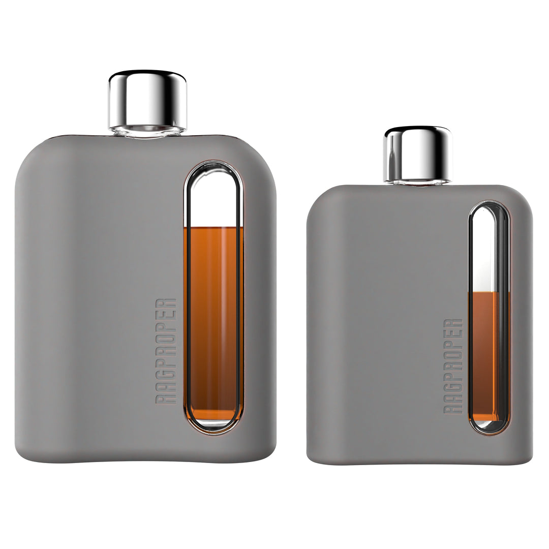 Ragproper Lone Star Gray Silicone Glass Flask Gift Set Single Shot 100ml + Double Shot 240ml