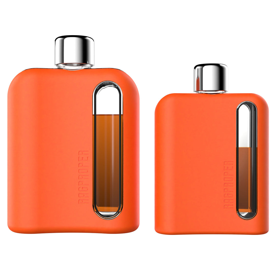 Ragproper Mile High Orange Silicone Glass Flask Gift Set Single Shot 100ml + Double Shot 240ml