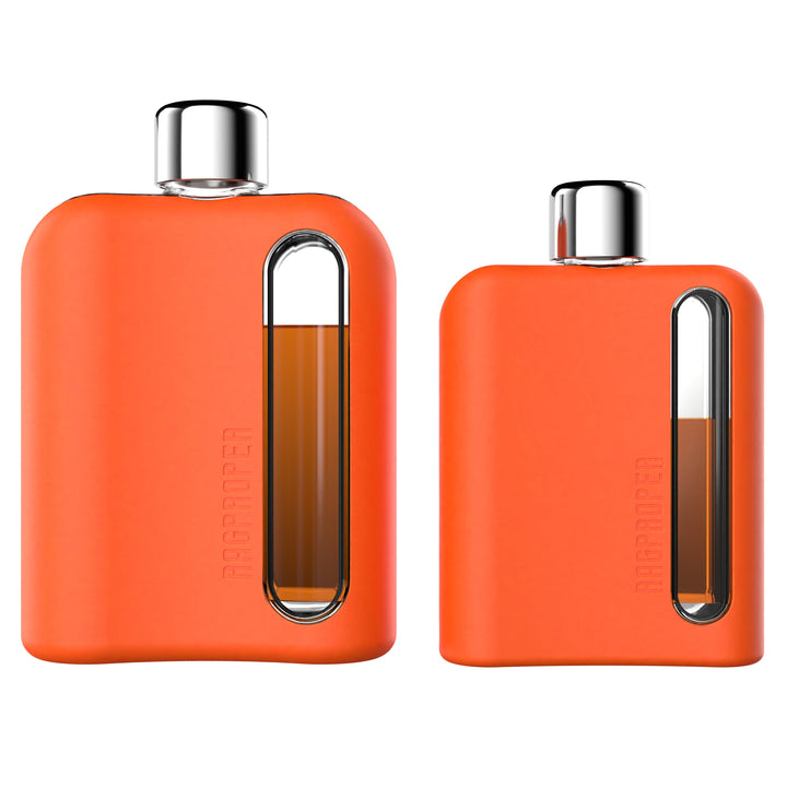 Ragproper Mile High Orange Silicone Glass Flask Gift Set (Single Shot 100ml + Double Shot 240ml)