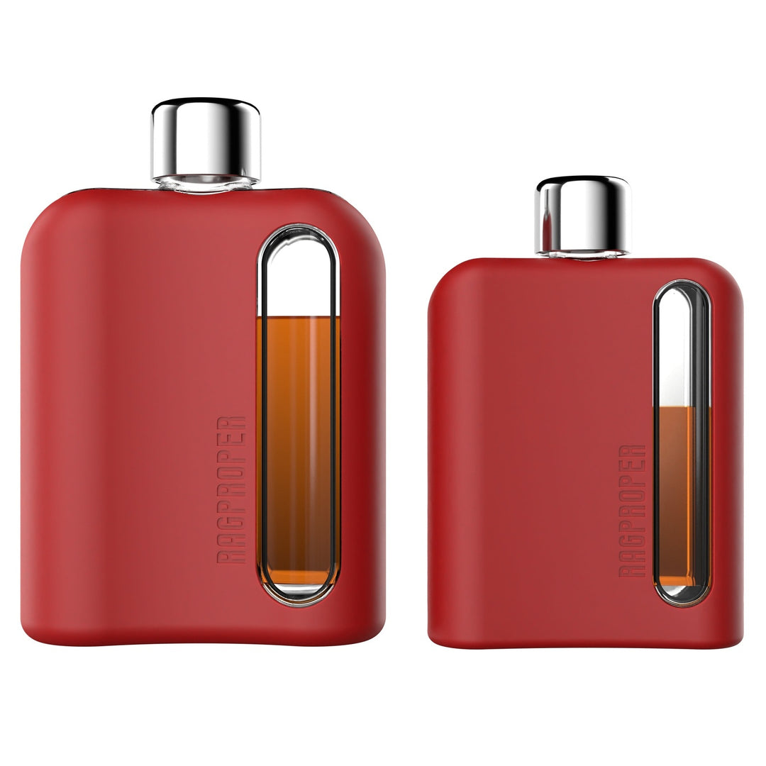 Ragproper Bayside Red Silicone Glass Flask Gift Set Single Shot 100ml + Double Shot 240ml