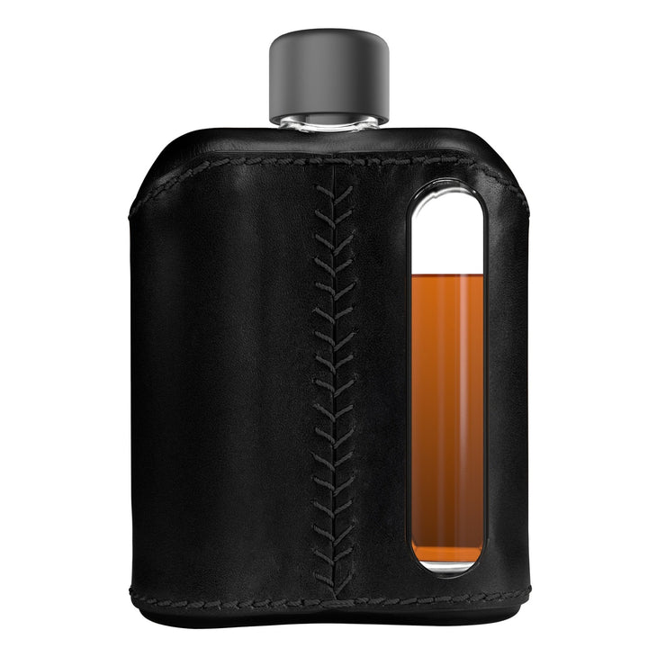 Ragproper Black Leather Glass Flask Double Shot 240mL