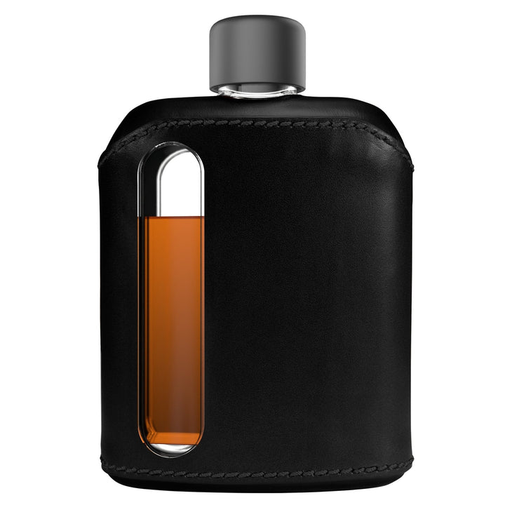 Ragproper Black Leather Glass Flask Double Shot 240mL