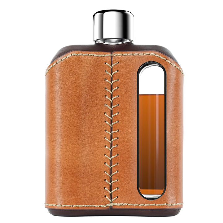 Ragproper Dark & Tan Leather Glass Flask Double Shot 240mL