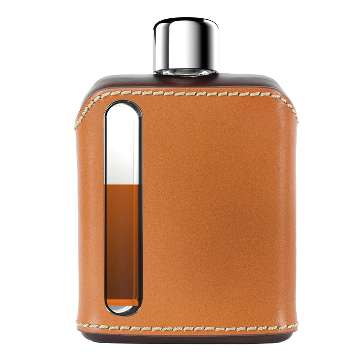 Ragproper Dark & Tan Leather Glass Flask Single Shot 100mL