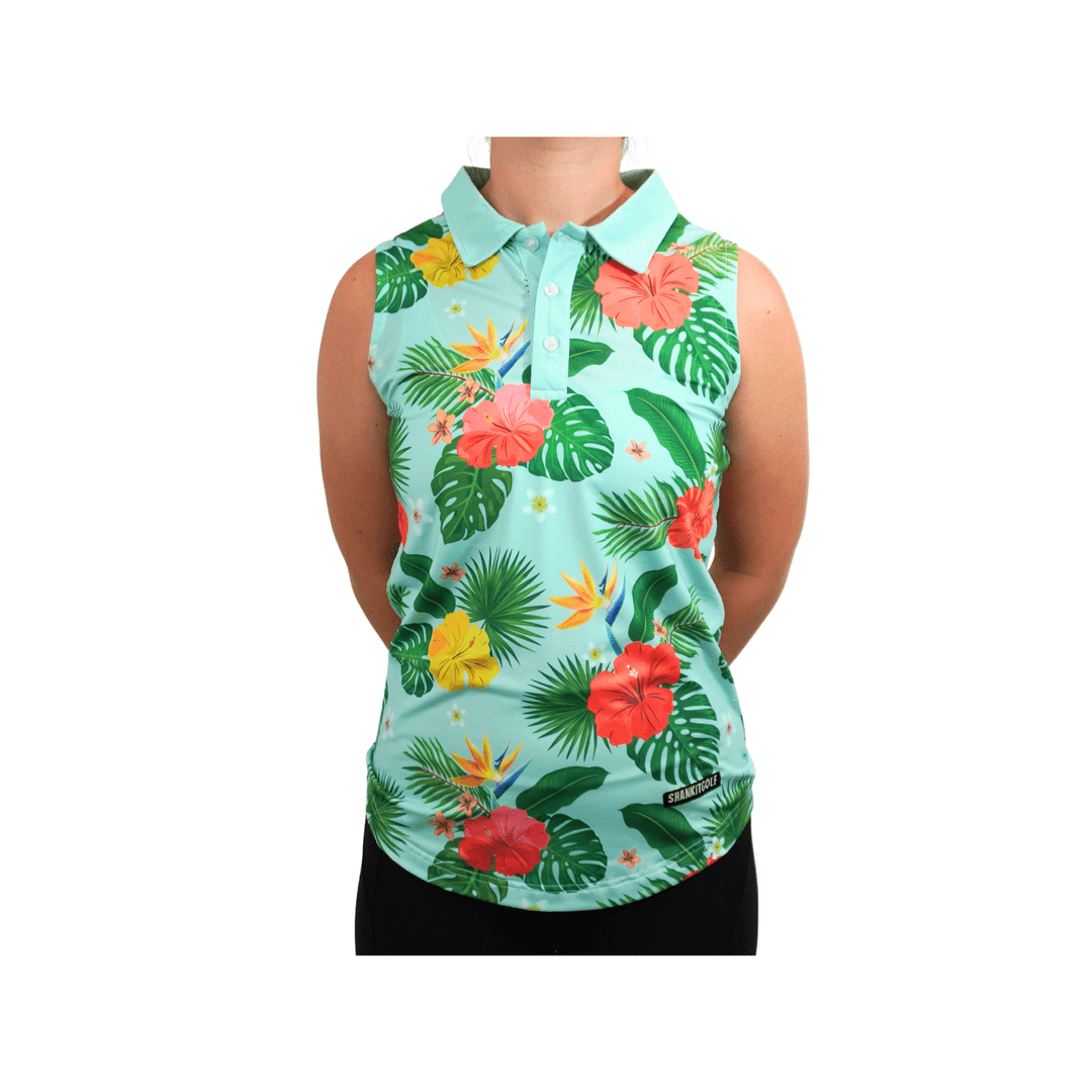 Shank it Golf Womens Hawaiian Green Floral Polo