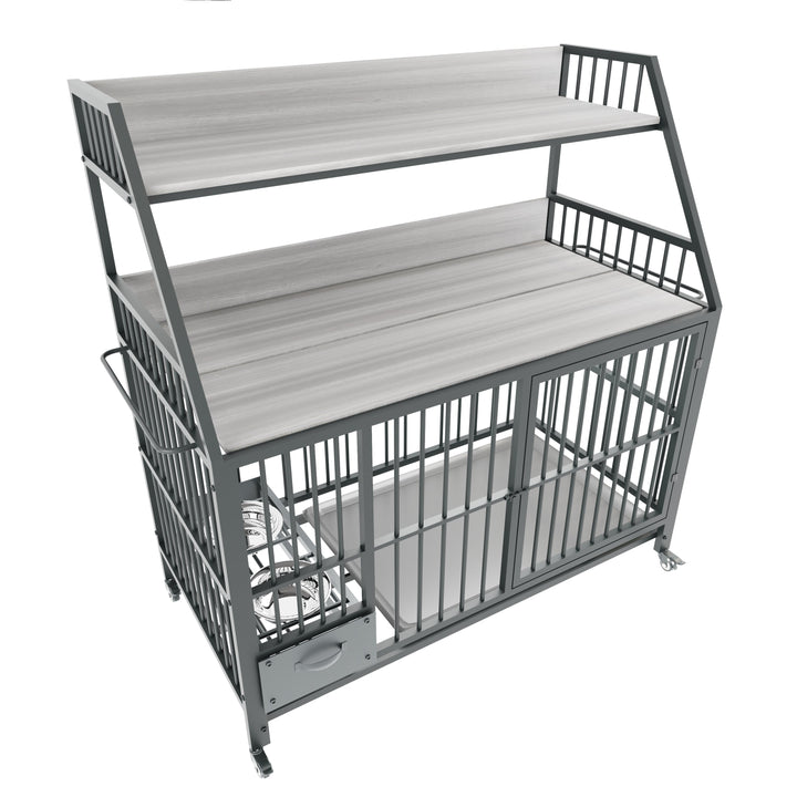 Large Pet Cage with Storage Rack and Stainless Steel Basins