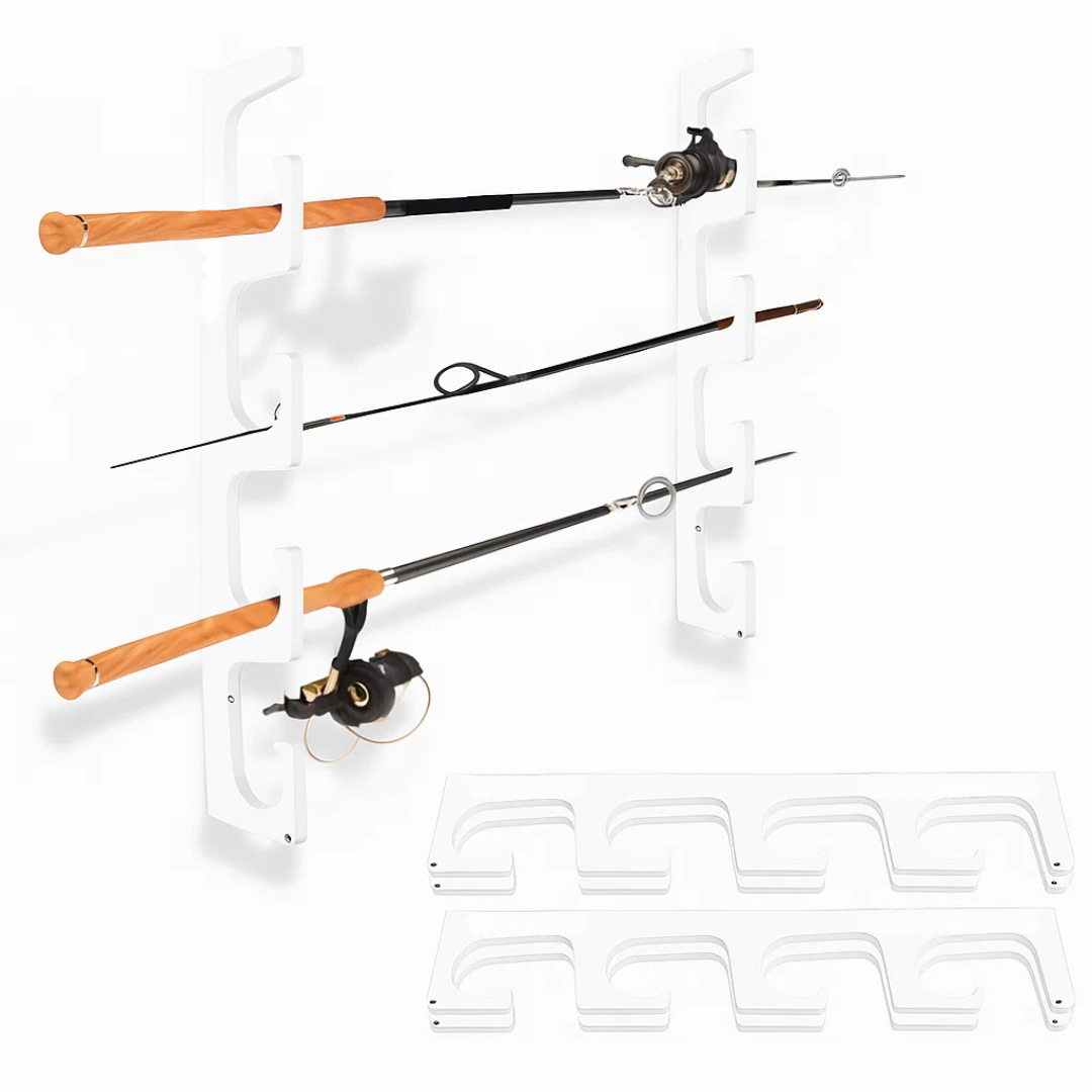 TRAPSKI Fishing Rod/Pole Holder Rack Organizers | Wall or Ceiling Mounted Fishing Rod Rack | Durable Marine Grade HDPE Plastic | Fishing Pole Holder Holds up to 6 or 12 + Stackable Storage