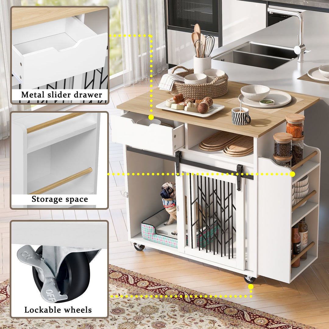 2-in-1 Pet Friendly Dog Crate Kitchen Island End Table
