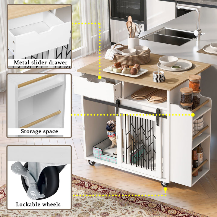 2-in-1 Pet Friendly Dog Crate Kitchen Island End Table