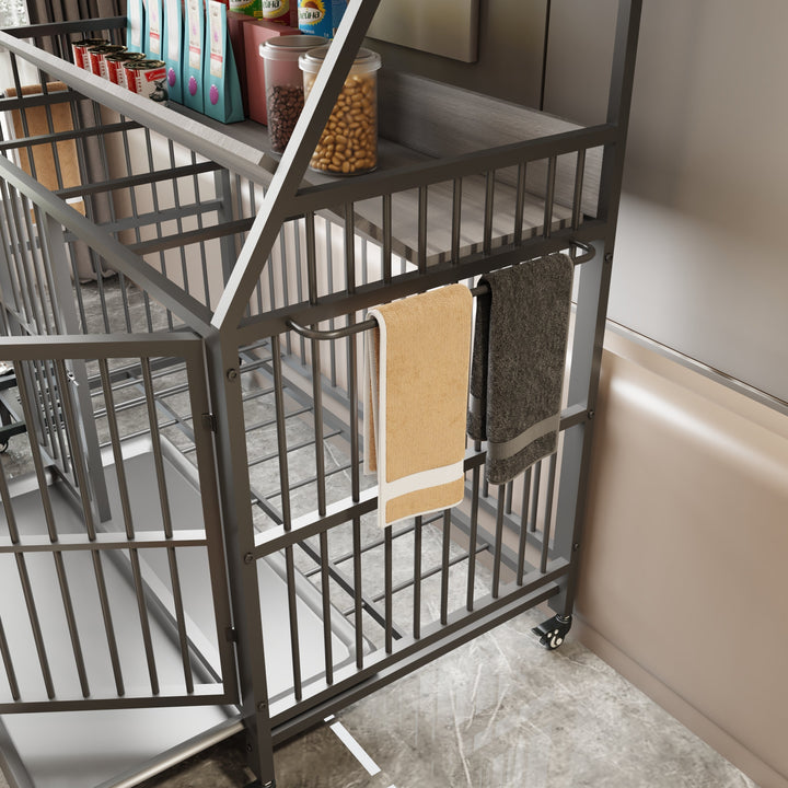 Large Pet Cage with Storage Rack and Stainless Steel Basins