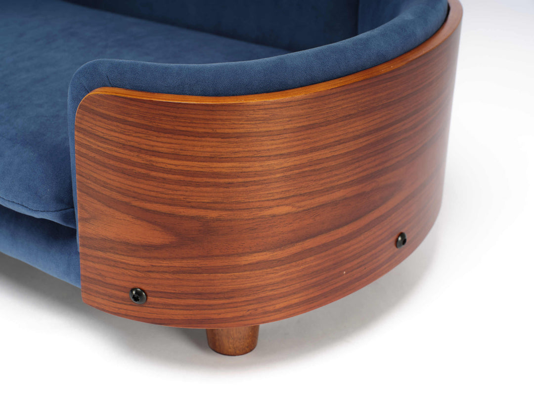 Scandinavian Style Elevated Dog Bed Pet Sofa Velvet Dark Blue Small Size