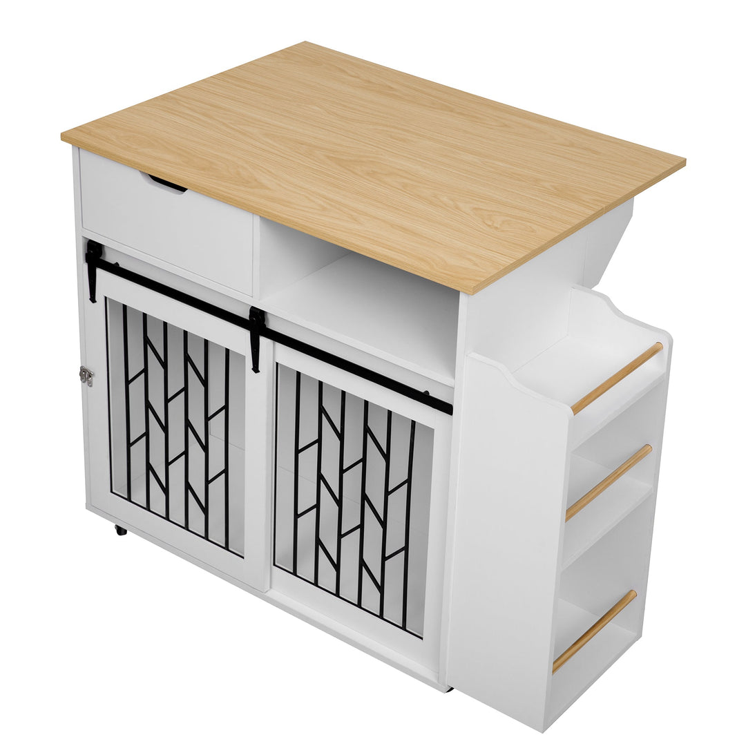 2-in-1 Pet Friendly Dog Crate Kitchen Island End Table