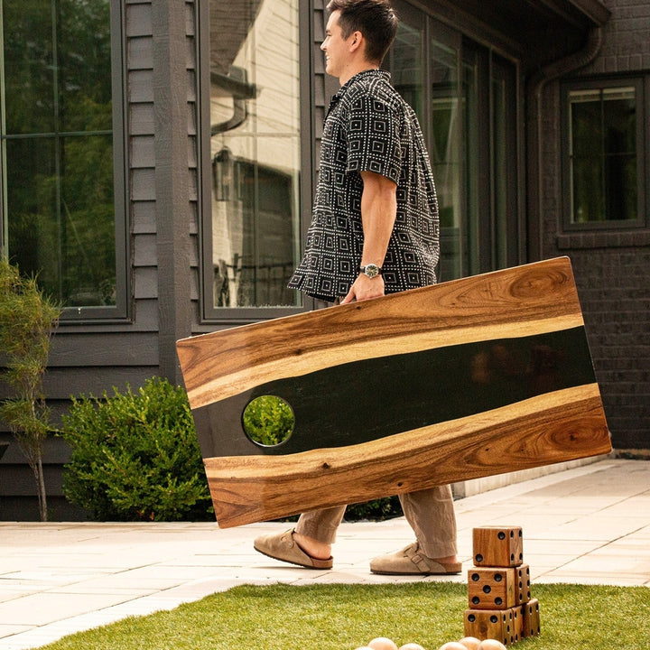 2ft x 4ft Resin & Wood Classic Cornhole Set | Live Edge River Collection
