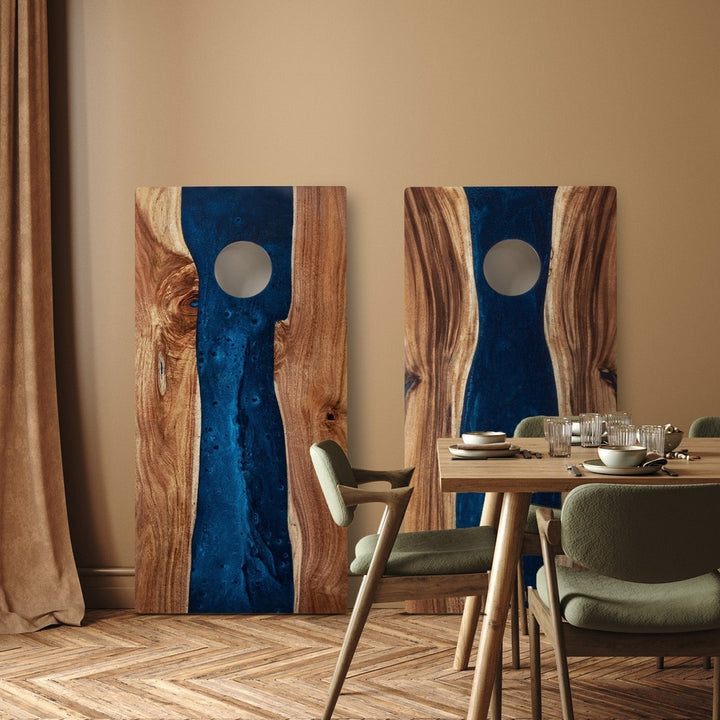 2ft x 4ft Resin & Wood Classic Cornhole Set | Live Edge River Collection