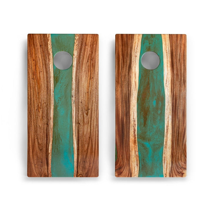 2ft x 4ft Resin & Wood Classic Cornhole Set | Live Edge River Collection