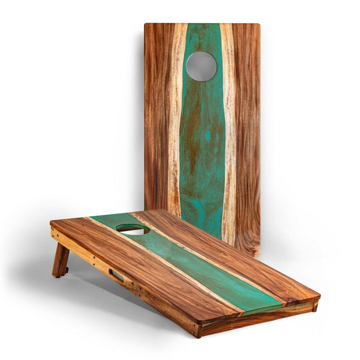 2ft x 4ft Resin & Wood Classic Cornhole Set | Live Edge River Collection