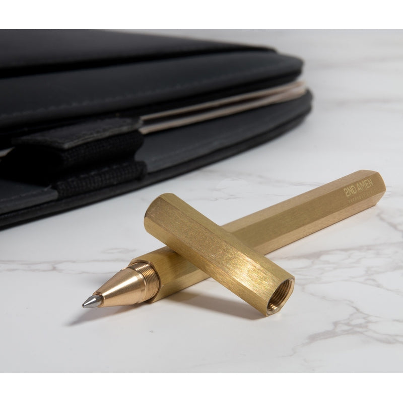 2nd Amen EDC Pen Solid Brass Roller Ball Black Gel Ink Pen
