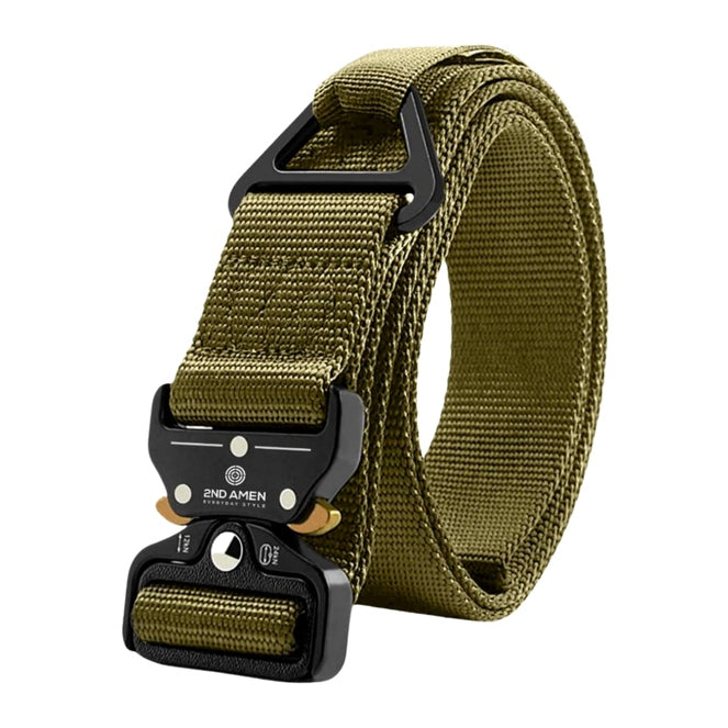 2ND AMEN 1.5" Tactical EDC Belt with Nylon Webbing. Quick Release Technology and Durable V-ring, Black.