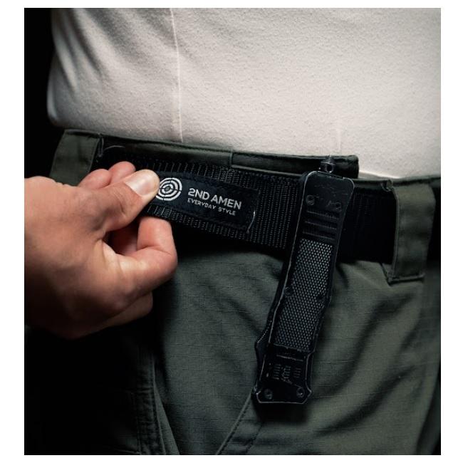 2ND AMEN 1.5" Tactical EDC Belt with Nylon Webbing. Quick Release Technology and Durable V-ring, Black.