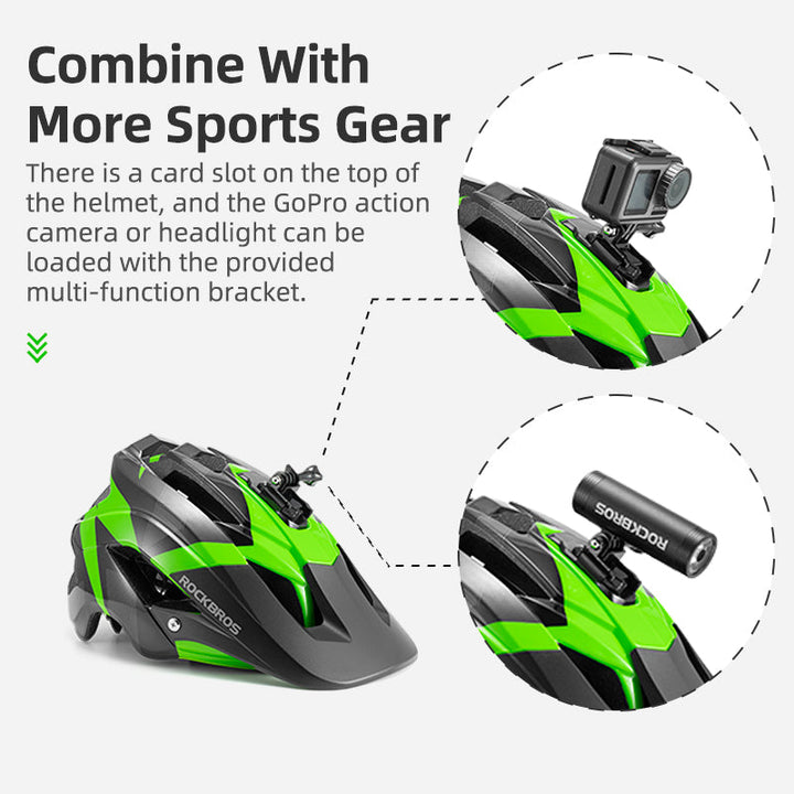 ROCKBROS cycling helmet with GoPro holder and safety features