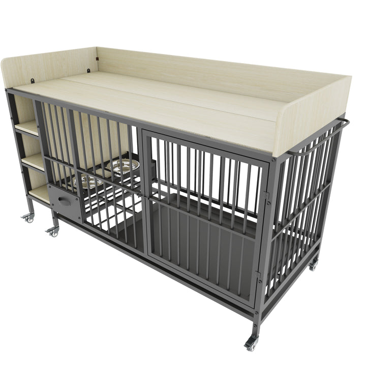 Large Pet Cage with Storage Rack Black and Beige