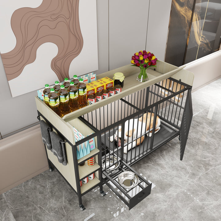 Large Pet Cage with Storage Rack Black and Beige