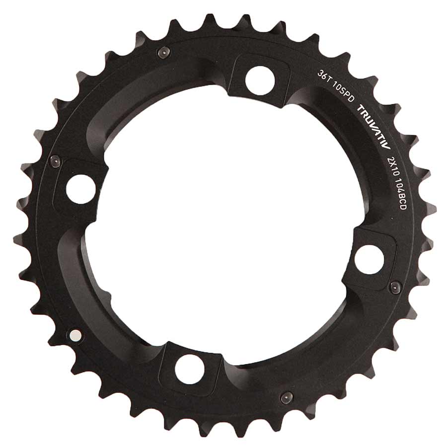 38T, 10 sp, BCD 104mm, 4-Bolt, Pour bashguard, Middle Chainring, For NO-PIN, Aluminum, Black, 11.6215.188.420