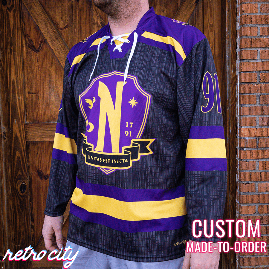 Nevermore Academy hockey jersey custom lace-up design