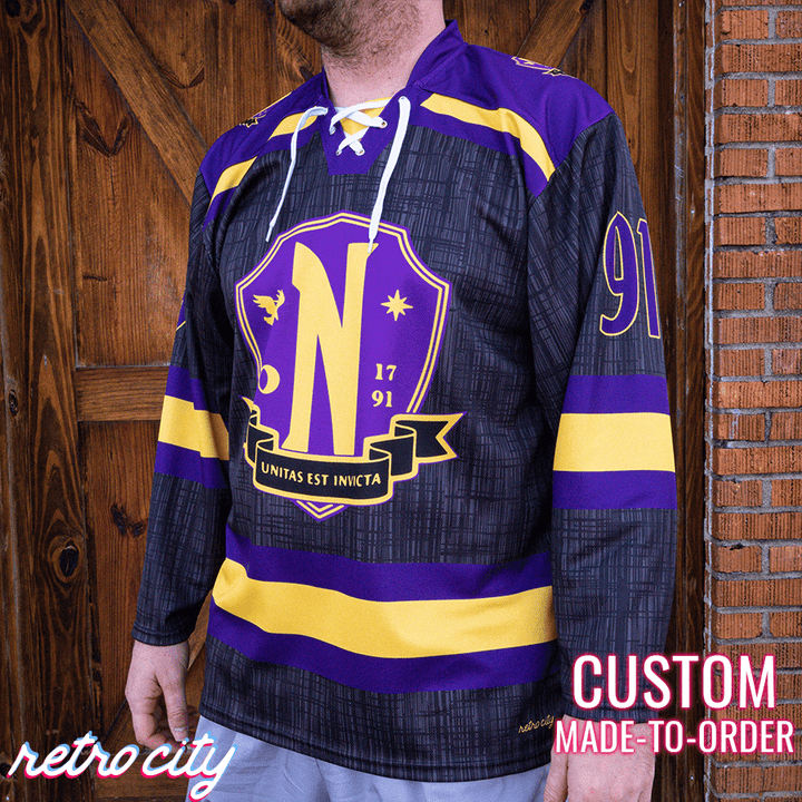 Nevermore Academy hockey jersey custom lace-up design