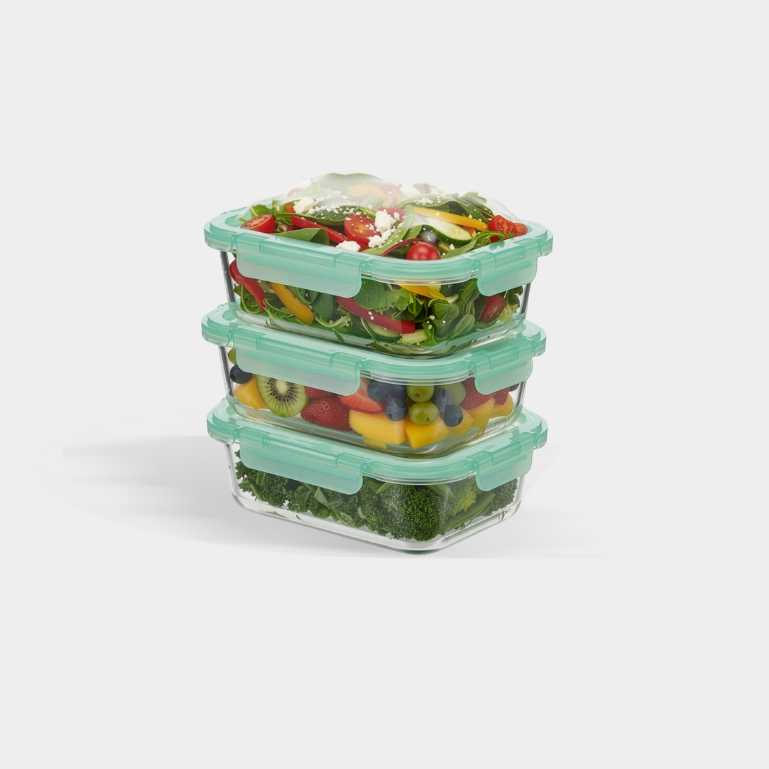 Glass Containers with Flexible Silicone Lids - Set of 3